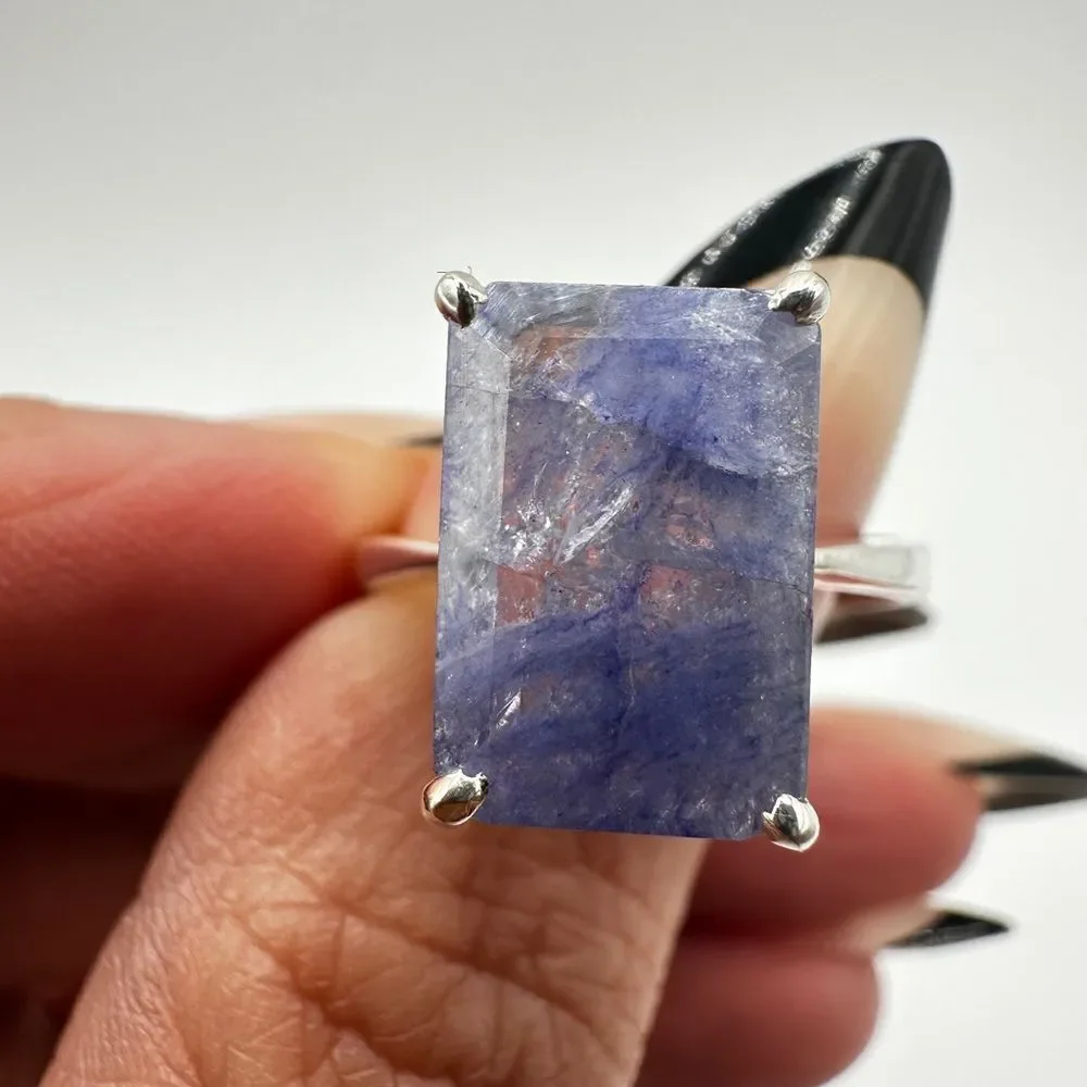 NWOT‎ 9x13mm Emerald cut Tanzanite solitaire ring in sterling silver stamped!